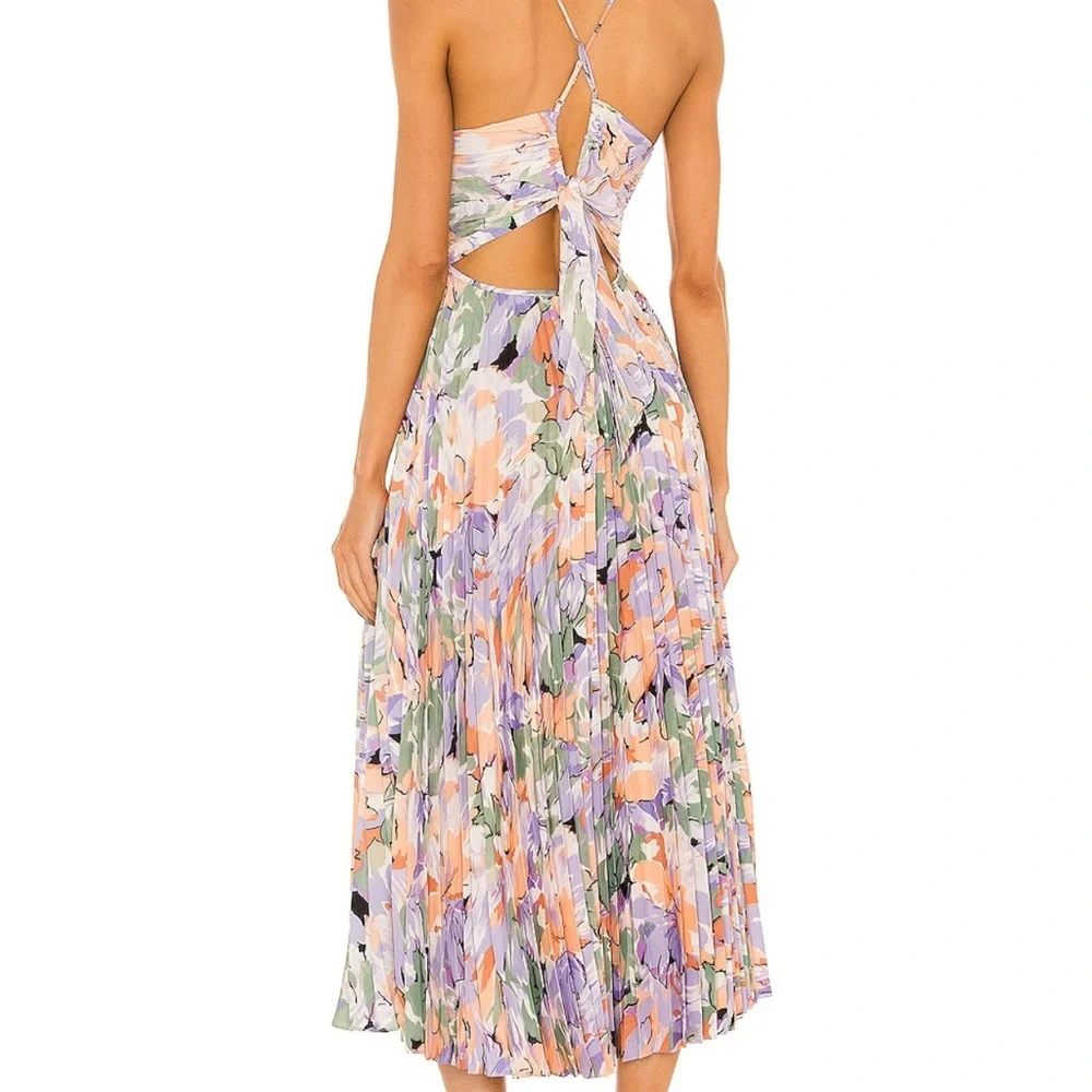 Astr Floral Pleated Midi Dress in Lavender & Peach - Picture 2 of 5